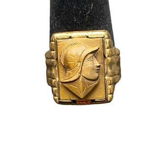 Vintage Brown Tiger's Eye Soldier Roman Centurion Cameo Ring in 12k Yellow GF